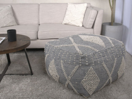 Diamond - Handcrafted Faux Yarn Pouf - Ivory / Gray
