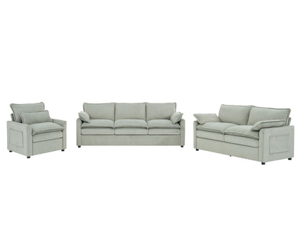 Modern Sofa Set With Double Layer Cushion And Side Storage Pockets