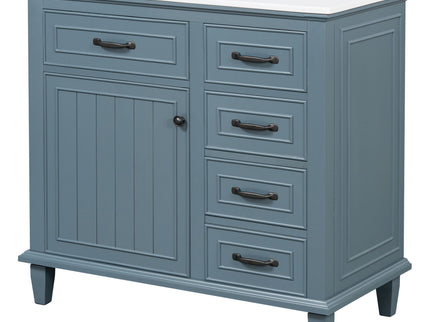 Modern Bathroom Vanity With Sink Top, Flip Drawers, Adjustable Shelf