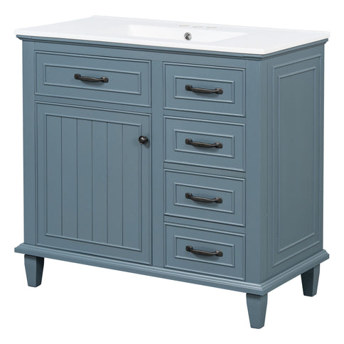 Modern Bathroom Vanity With Sink Top, Flip Drawers, Adjustable Shelf