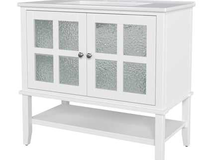 Bathroom Vanity With Ceramic Sink, Adjustable & Open Shelf