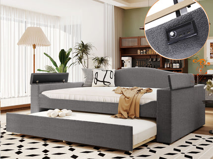Upholstered Daybed With Storage Armrests, Trundle And Latest Integrated tooth Audio System