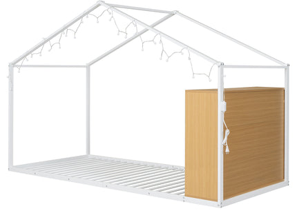 Bed House Frame With Shelves And Lights