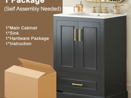 Bathroom Vanity With Sink, 1 Divided Drawer And 2 Soft Close Doors With Double Shelf