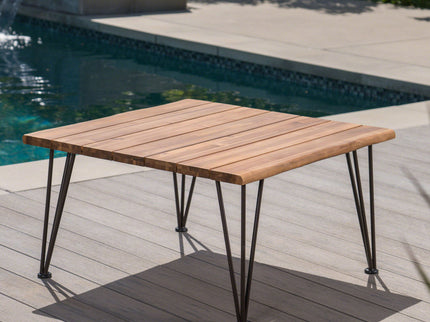 Outdoor Coffee Table With Slat Top And Metal Legs - Teak