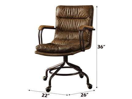 Harith - Vintage Top Grain Leather Office Chair - Brown