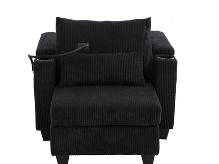 Convertible Chaise Lounge Sofa Chair With USB Ports, Cup Holders, Phone Holder And Storage