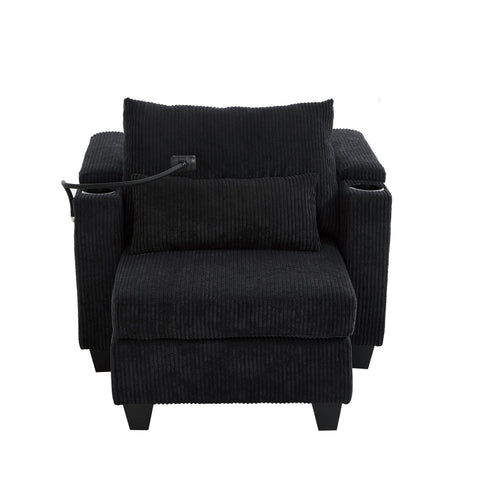 Convertible Chaise Lounge Sofa Chair With USB Ports, Cup Holders, Phone Holder And Storage
