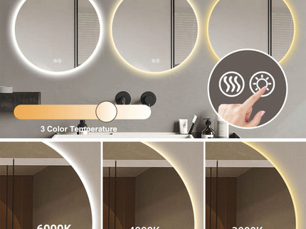 Round LED Bathroom Mirror With Adjustable Lights, Anti Fog & Dimmable For Home Decor - Silver