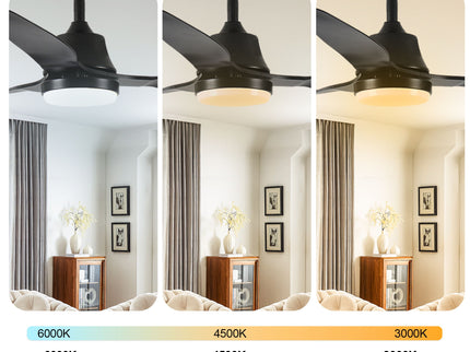 Ceiling Fan With Light, 3 Blades, Remote Control, 6 Speed Reversible DC Motor For Living Room - Black