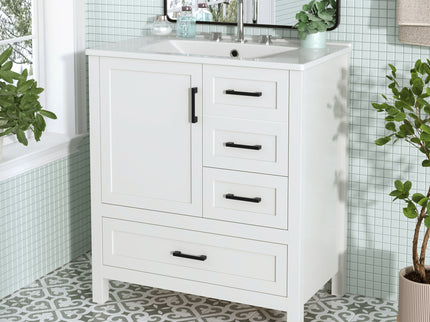 Modern Bathroom Vanity With Ceramic Sink, Solid Frame And Storage Solutions