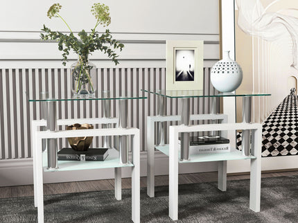 Modern Tempered Glass Tea Table, End Square Table For Living Room