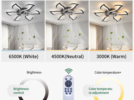 Flower Ceiling Fan With LED Dimmable Light, Flush Mount Ceiling Fan With Remote Control, Low Profile Design, 6 Speeds, Timing Function