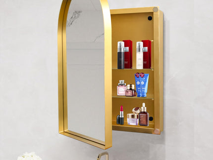 Arched Recessed Medicine Cabinet, Metal Framed Bathroom Wall Cabinet With Mirror And Adjustable Shelves, Wall Mirror With Storage For Bathroom