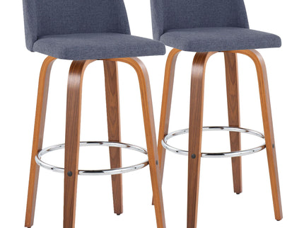 Toriano - Mid Century Modern Fixed Height, Barstool With Swivel With Round Footrest (Set of 2)
