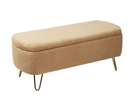 Storage Ottoman Bench For End Of Bed Legs, Modern Camel Faux Fur Entryway Bench Upholstered Padded With Storage For Living Room Bedroom