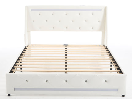 Wingback Upholstered Bed Frame With LED Lights, Charging Station
