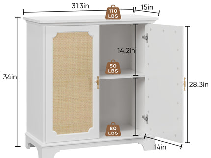 Rattan Decorated Sideboard Buffet Storage Liquor Cabinet - White