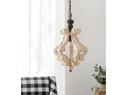 Farmhouse Chandeliar Distressed Pendant French Country Wood Chandelier For Living Room Foyer, Bulb Not Included - Antique Cream