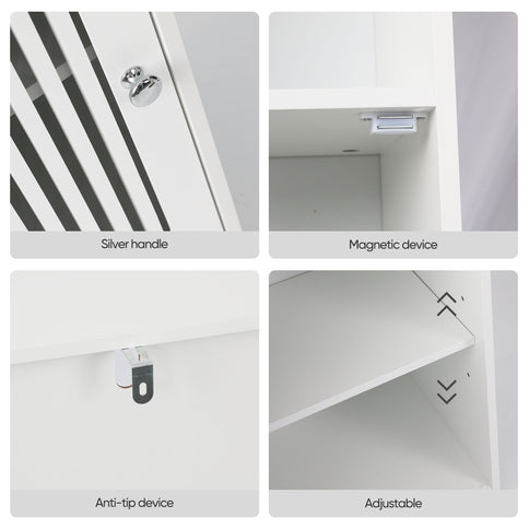 Louvered Door Bathroom Low Cabinet With Multi Layer Storage - White