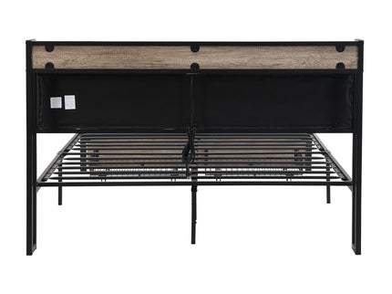 Modern Bed Frame With LED Lights, Upholstered Headboard, USB Charging