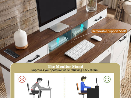 Office Desk With Storage Cabinet, Charging Station, Monitor Stand & Pegboard