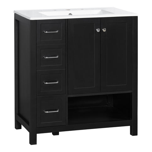 Bathroom Vanity With Sink Top, Bathroom Vanity Cabinet With 2 Doors And 2 Drawers, Open Shelf