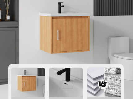 20" Floating Bathroom Vanity Combo With Sink, Soft Close Doors, Wall Mounted Solid Cabinet - Golden Oak