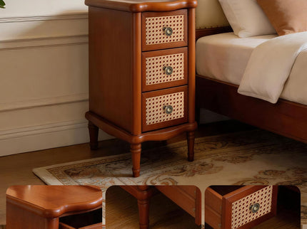 Narrow Side Table With 3 Drawers, Nightstand For Bedroom - Walnut