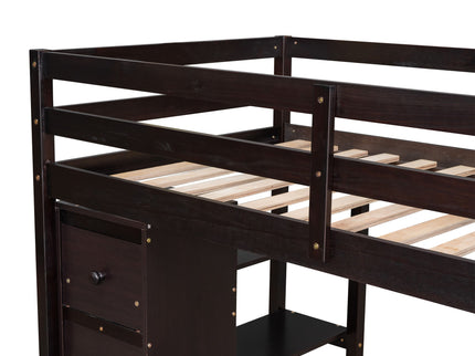 Loft Bed With Storage Drawers, Desk And Stairs With Shelves