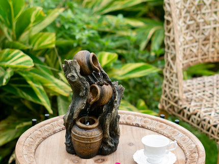 Decorative 3 Tier Water Fountain With Pot Design - Brown