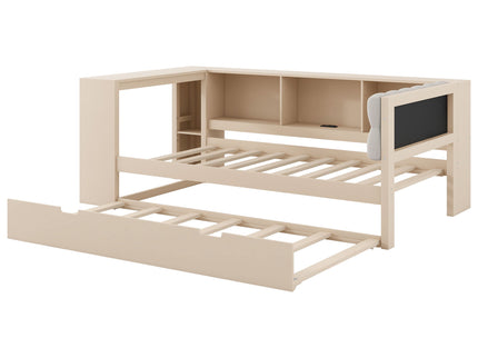 Upholstered Headboard Platform Bed With Storage Shelves, Trundle, Charging Station