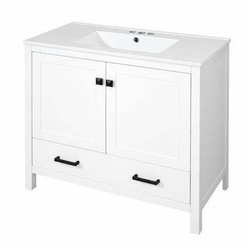 Bathroom Vanity With Sink, Soft Close Doors, Double Shelves & Divided Drawer