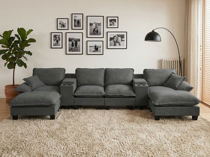 Modular Cloud Couch Sofa With Cup Holders & Storage, USB Port