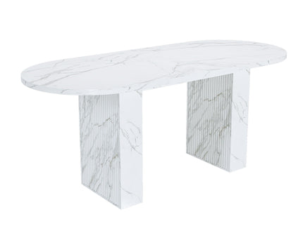 Oval Dining Table With Wood Strip Base