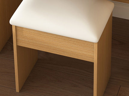 Vanity Table With LED Mirror, Power Outlet, Hairdryer Holder & Padded Stool, Compact Dressing Desk For Small Bedrooms - Wood