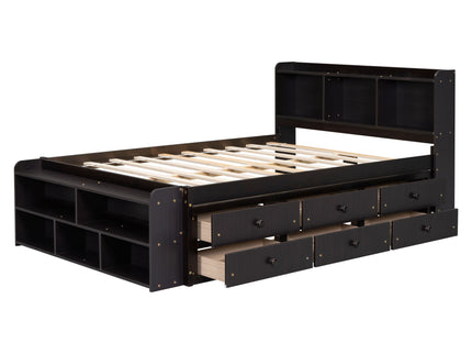 Bed With Bookcase Headboard, Under Bed Storage Drawers And Bed End Storage Case