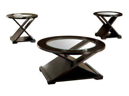 Coffee Table With Cross Design Base, Beveled Glass Top - Espresso