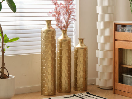 Floor Metal Vases Decorated White Metal Vases (Set of 3) Gorgeous Home Decoration Large Glazed Metal Vases - Golden