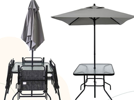 Outdoor Patio Dining Set For 4 People, Metal Patio Furniture Table And Chair Set With Umbrella - Black