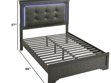 Bed With Square Button Tufting And LED Lights