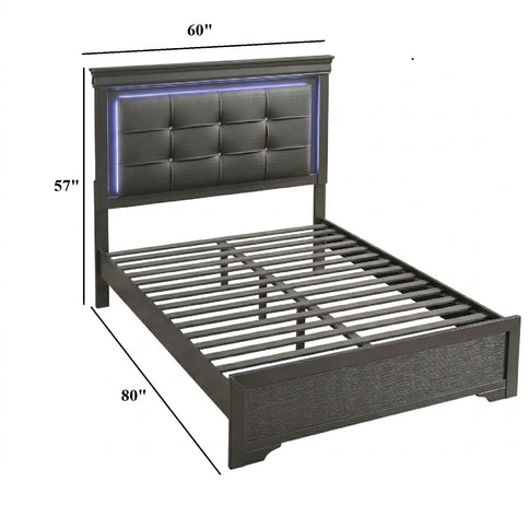 Bed With Square Button Tufting And LED Lights