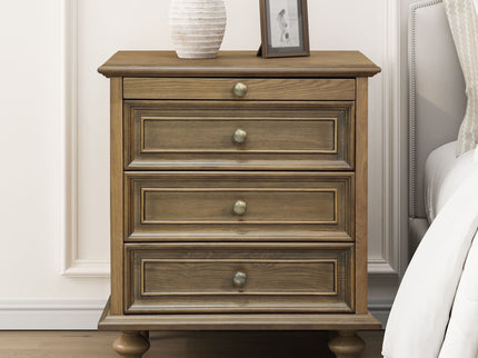 Nightstand With 4 Drawers With Hidden Pull Out Shelf - Light Brown