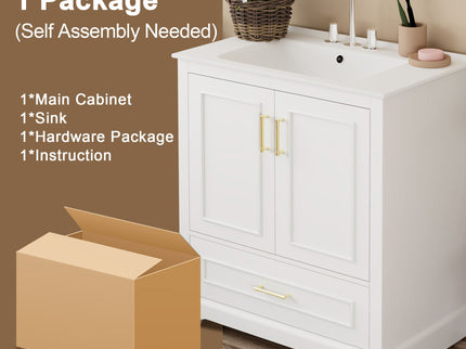 Bathroom Vanity With Sink, 1 Divided Drawer And 2 Soft Close Doors With Double Shelf