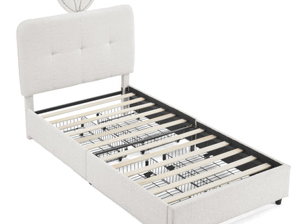 Upholstered Bed With Oversized Rabbit Ear Headboard, LED Lights & 4 Storage Drawers