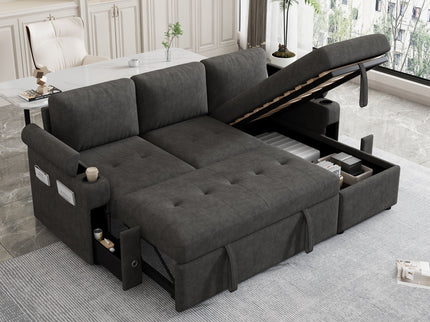 Convertible L Shaped Sofa Couch With Storage, Cup Holders, USB Ports