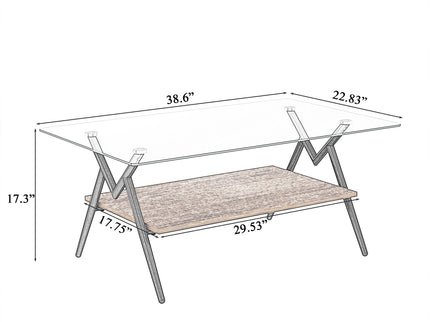 Rectangle Coffee Table With Tempered Glass Top And Shelf