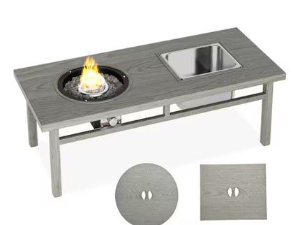 3 In 1 Outdoor Propane Fire Pit Table 50, 000 BTU With Ice Bucket - Gray