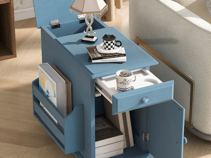 Vintage Flip Top Side Table With USB Ports