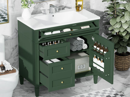 Bathroom Vanity With Top Sink, 2 Drawers And Tip Out Drawer, Rectangular Design